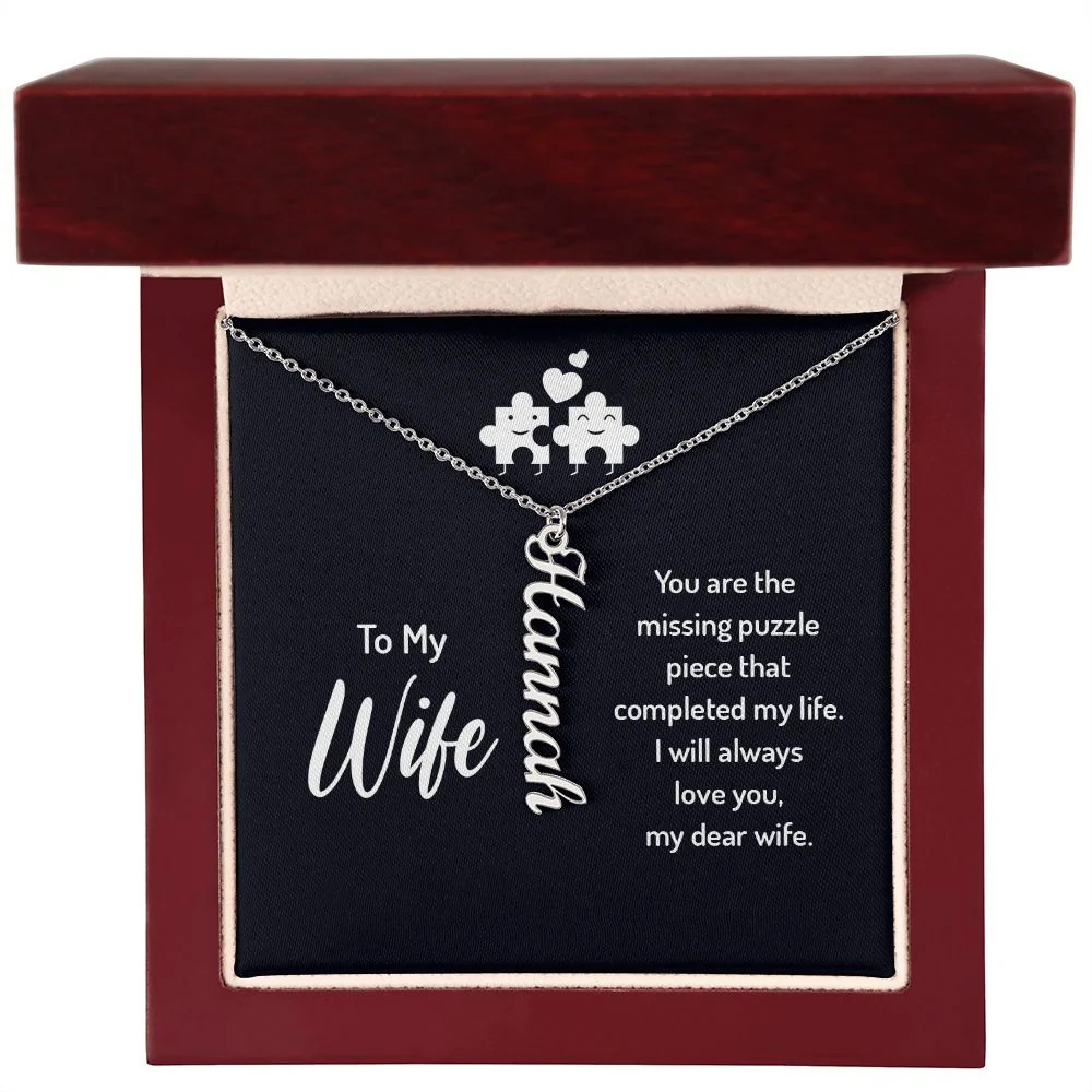 You Are the Missing Puzzle Personalized Silver Tone Vertical Name Necklace C